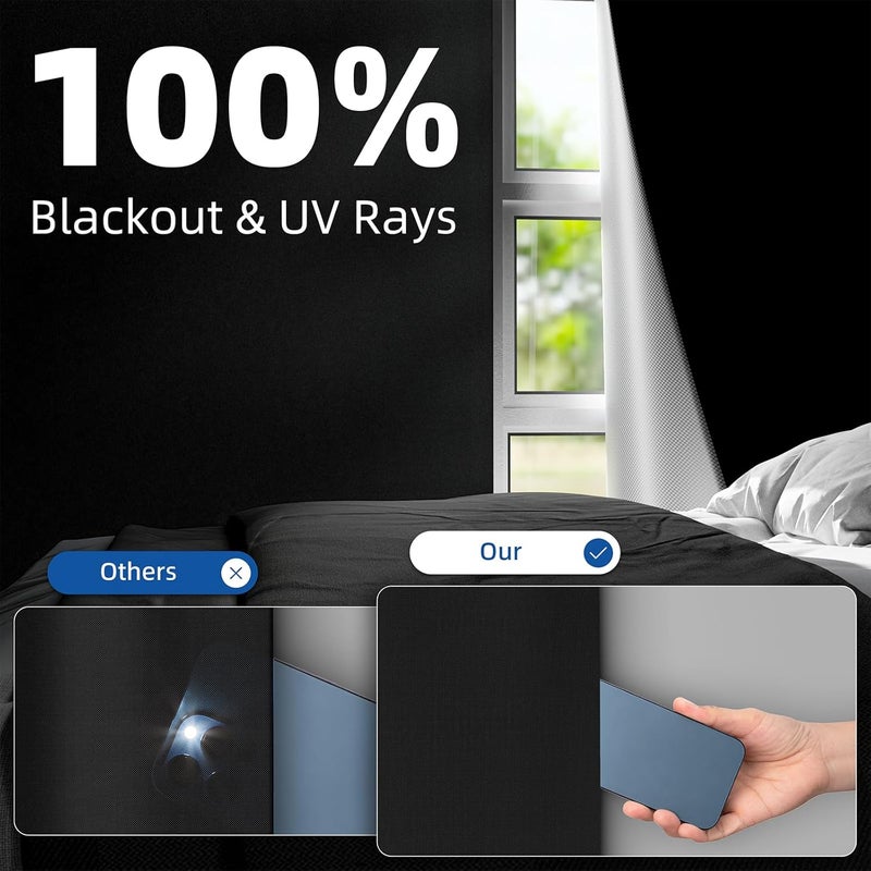 NIGHTON 100% Blackout Curtains for Bedroom, No Drill Blackout Blinds With Upgraded Hook and Loop Tape, Portable Blackout Curtains for Window Cover Baby Nursery,Travel,RV- 1 Panel Black 45'' W x 36'' L - Image 2